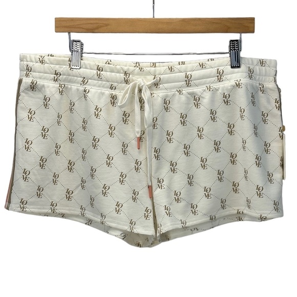 PJ Salvage Drawstring Waist Love Print Side Stripe Lounge Sleep Shorts - Ivory - Picture 1 of 10